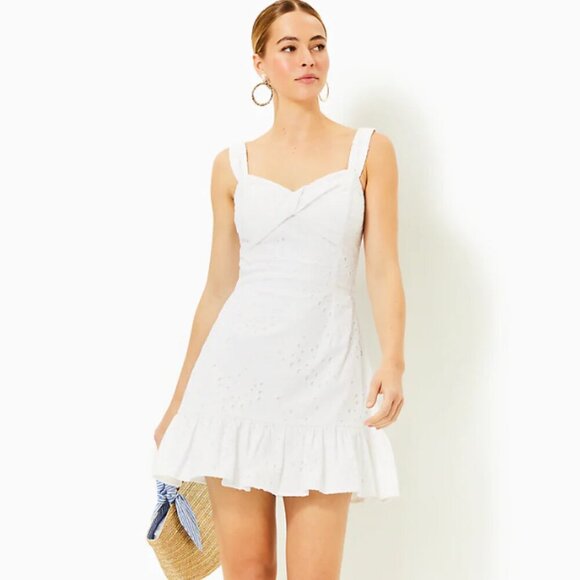Lilly Pulitzer Pants - NWT Lily Pulitzer Rocko Eyelet Romper Ruffled Skirt 100% Cotton White Size 10